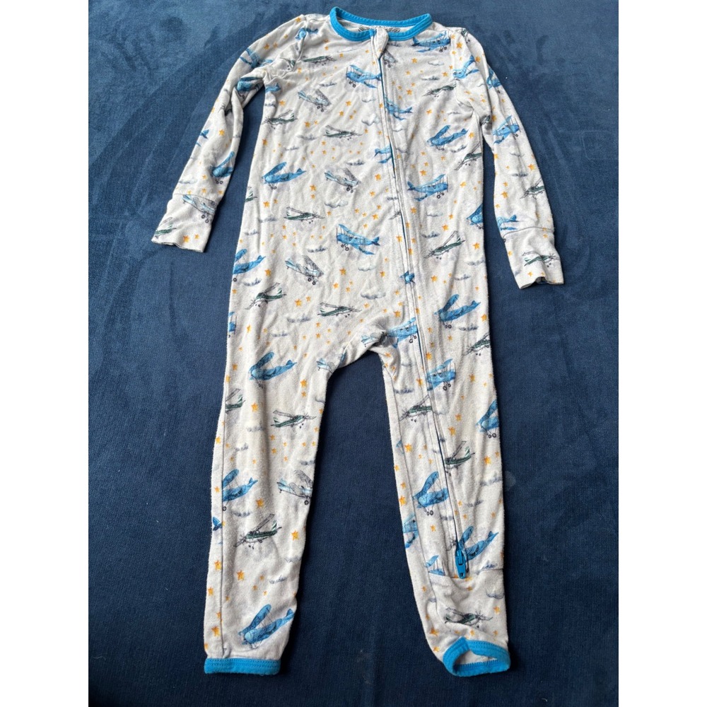 Free Birdees Airplane Bamboo Zipper Romper 18-24M Blue PJs